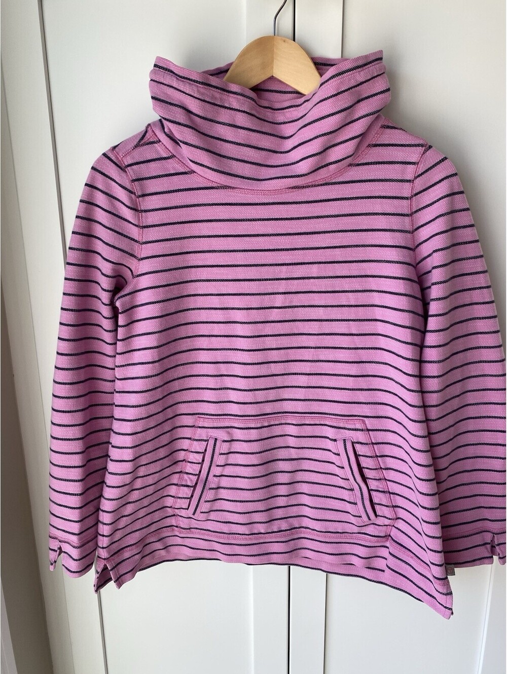 Talbots M Women's Mock Neck Sweatshirt, Pink  with Black Stripe, No Drawstring